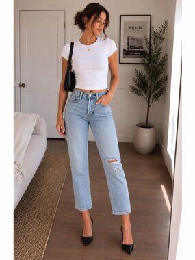 RE/DONE 70s High Rise Stovepipe Jeans 26 Lived In Light $265